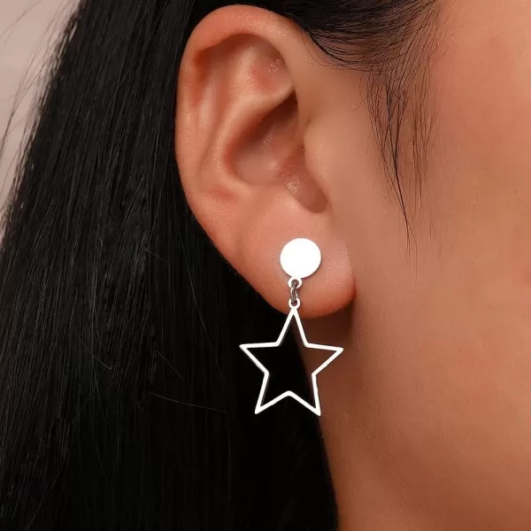 imageBlingsoul Star Earrings  Elegant Silver and Gold Dangle Style Hollow Star Shaped Earrings for Women  Star Huggies EarringsStar Earrings  Silver