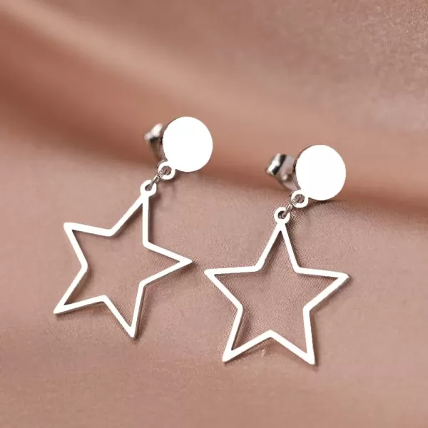 imageBlingsoul Star Earrings  Elegant Silver and Gold Dangle Style Hollow Star Shaped Earrings for Women  Star Huggies EarringsStar Earrings  Silver