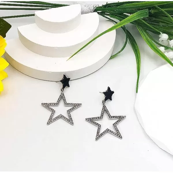 imageBlingsoul Star Earrings  Elegant Silver and Gold Dangle Style Hollow Star Shaped Earrings for Women  Star Huggies EarringsStar Hoop Earrings  Silver