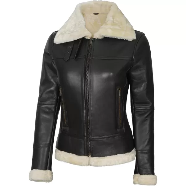 imageBlingsoul Womens Leather Jacket  Real Leather Winter Jackets for WomenBrown  Frances Shearling Jacket