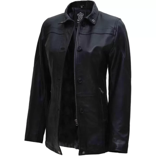 imageBlingsoul Leather Car Coats for Womens  Black Brown Real Long Leather Jacket WomenBristol  Black Car Coat