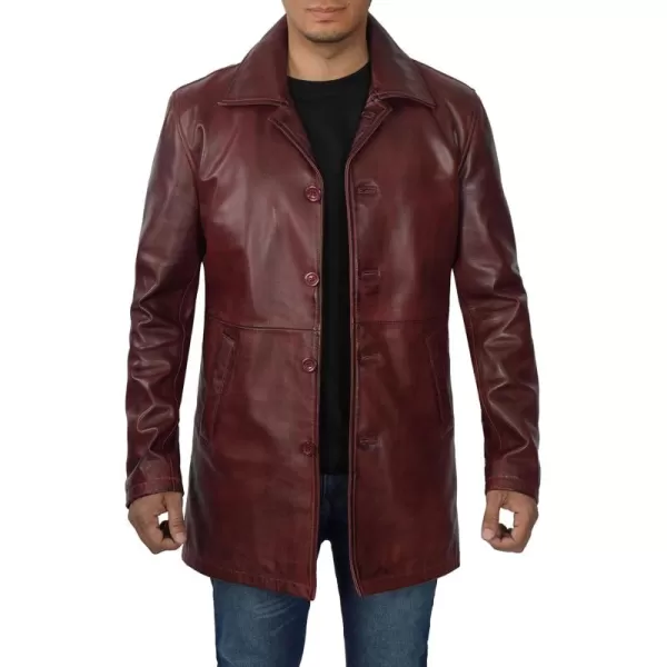 imageBlingsoul Leather Coats for Men  Vintage Style Long Leather Jacket MenSantiago  Maroon Coat