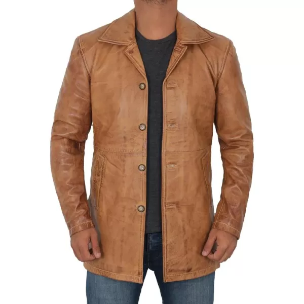 imageBlingsoul Leather Coats for Men  Vintage Style Long Leather Jacket MenSuper  Camel Brown Car Coat