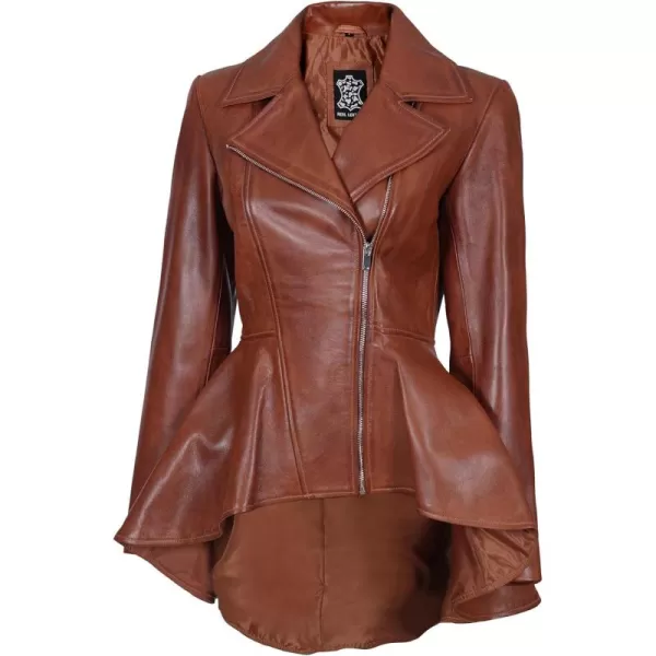 imageBlingsoul Leather Jackets For Women  Real Lambskin Womens Motorcycle Leather JacketClarissa Peplum  Cognac Jacket