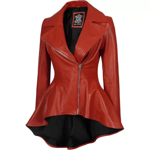 imageBlingsoul Leather Jackets For Women  Real Lambskin Womens Motorcycle Leather JacketClarissa Peplum  Red Jacket