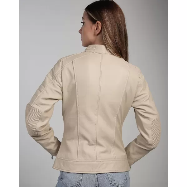 imageBlingsoul Cafe Racer Leather Jacket Womens  Stylish Real Lambskin Leather Jackets for WomenCafe Racer  Beige Jacket