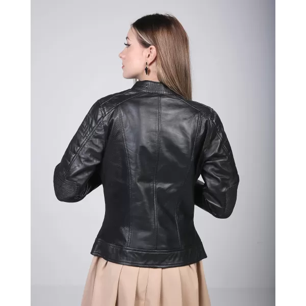 imageBlingsoul Cafe Racer Leather Jacket Womens  Stylish Real Lambskin Leather Jackets for WomenCafe Racer  Black Jacket