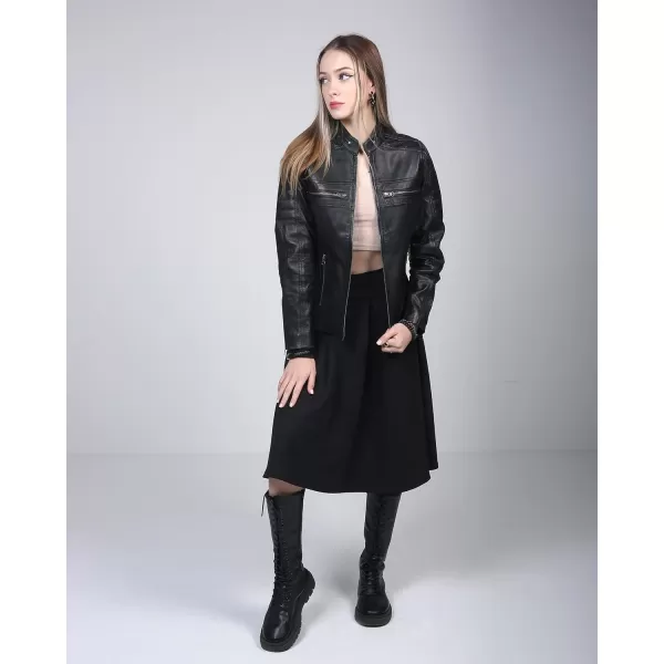 imageBlingsoul Cafe Racer Leather Jacket Womens  Stylish Real Lambskin Leather Jackets for WomenCafe Racer  Black Jacket