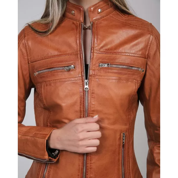 imageBlingsoul Cafe Racer Leather Jacket Womens  Stylish Real Lambskin Leather Jackets for WomenCafe Racer  Brown Jacket