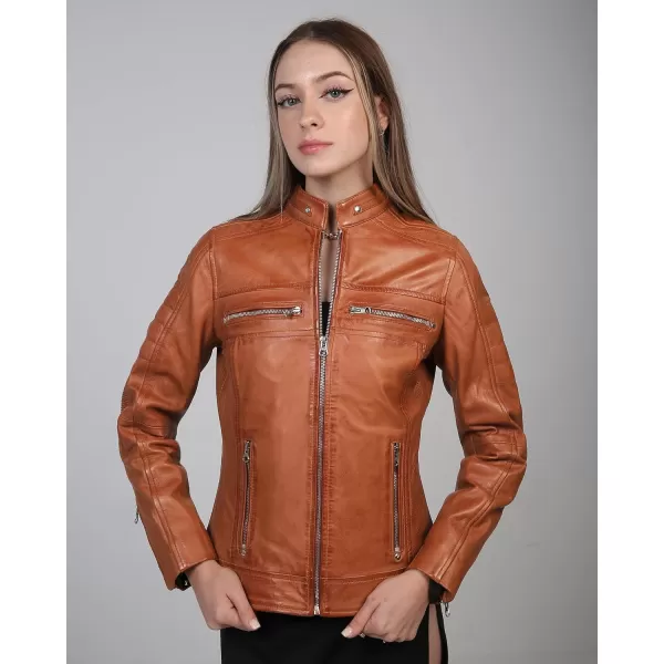 imageBlingsoul Cafe Racer Leather Jacket Womens  Stylish Real Lambskin Leather Jackets for WomenCafe Racer  Brown Jacket