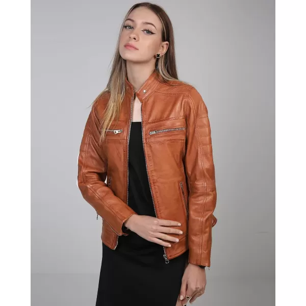 imageBlingsoul Cafe Racer Leather Jacket Womens  Stylish Real Lambskin Leather Jackets for WomenCafe Racer  Brown Jacket