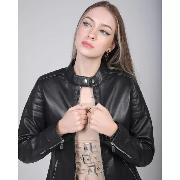 imageBlingsoul Cafe Racer Leather Jacket Womens  Stylish Real Lambskin Leather Jackets for WomenCarrie  Black Jacket