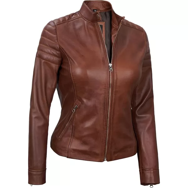 imageBlingsoul Cafe Racer Leather Jacket Womens  Stylish Real Lambskin Leather Jackets for WomenCarrie  Cognac Jacket