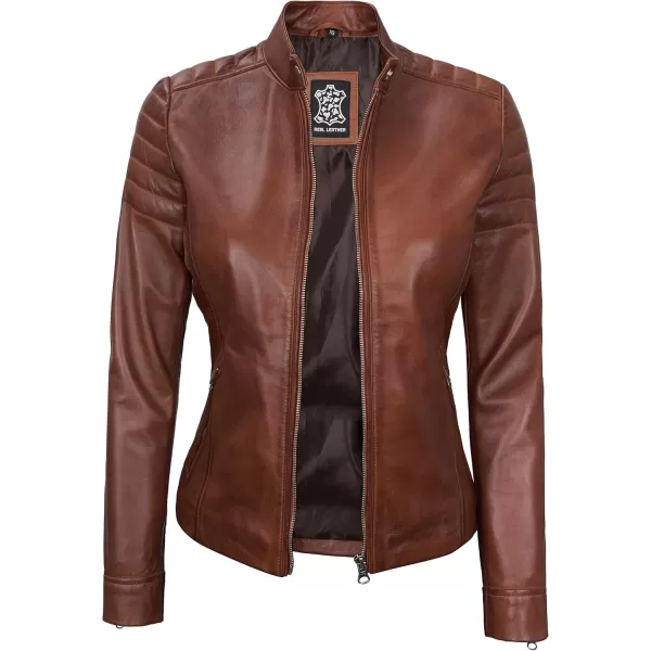 imageBlingsoul Cafe Racer Leather Jacket Womens  Stylish Real Lambskin Leather Jackets for WomenCarrie  Cognac Jacket