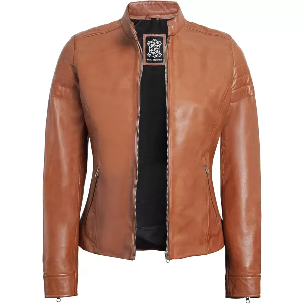 imageBlingsoul Cafe Racer Leather Jacket Womens  Stylish Real Lambskin Leather Jackets for WomenCarrie  Tan Jacket