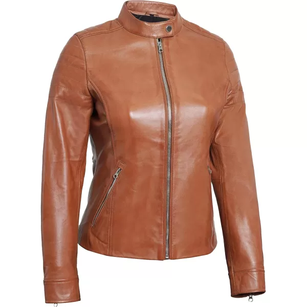 imageBlingsoul Cafe Racer Leather Jacket Womens  Stylish Real Lambskin Leather Jackets for WomenCarrie  Tan Jacket