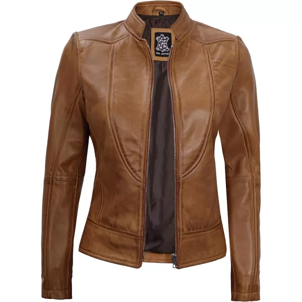 imageBlingsoul Leather Jacket Women  Cafe Racer Real Lambskin Womens Leather JacketAmy  Camel Jacket