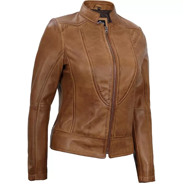 imageBlingsoul Leather Jacket Women  Cafe Racer Real Lambskin Womens Leather JacketAmy  Camel Jacket