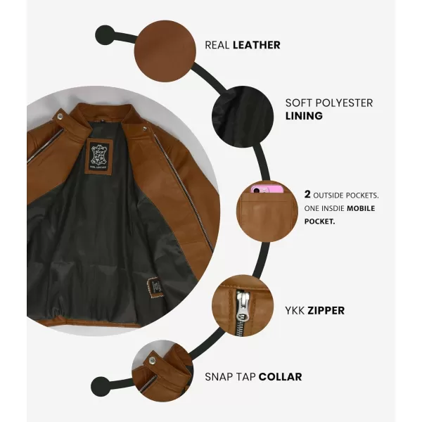 imageBlingsoul Leather Jacket Women  Cafe Racer Real Lambskin Womens Leather JacketAmy  Camel Jacket