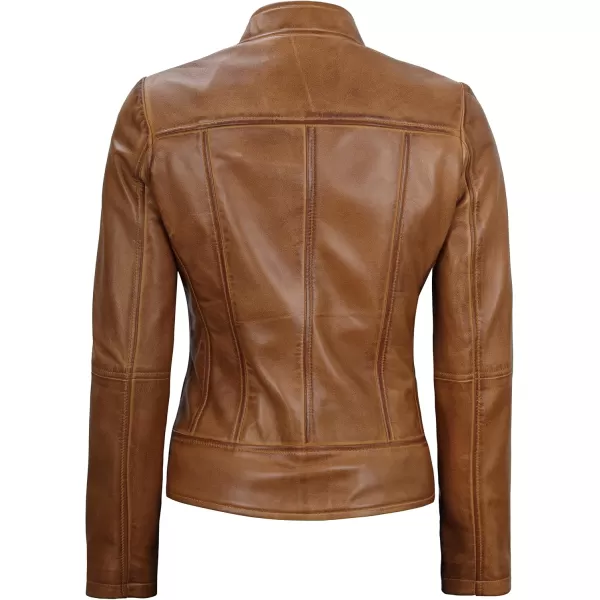 imageBlingsoul Leather Jacket Women  Cafe Racer Real Lambskin Womens Leather JacketAmy  Camel Jacket
