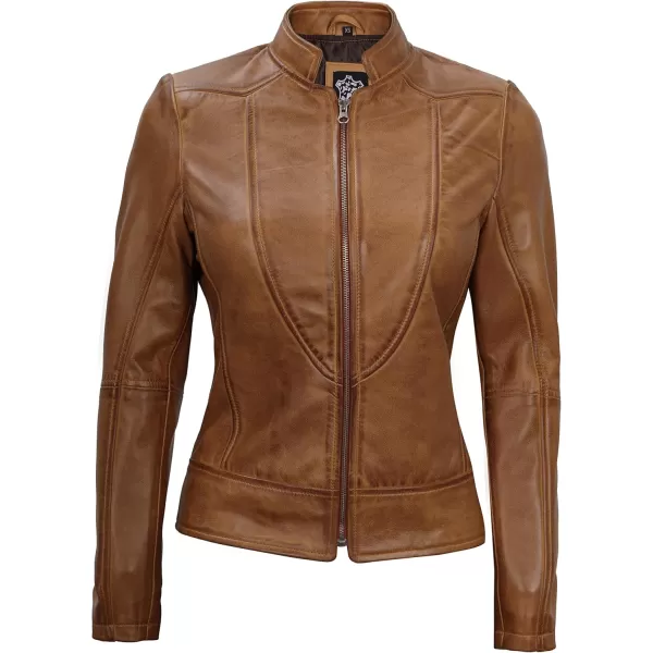 imageBlingsoul Leather Jacket Women  Cafe Racer Real Lambskin Womens Leather JacketAmy  Camel Jacket