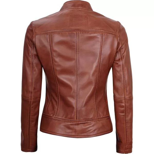 imageBlingsoul Leather Jacket Women  Cafe Racer Real Lambskin Womens Leather JacketAmy  Cognac Jacket