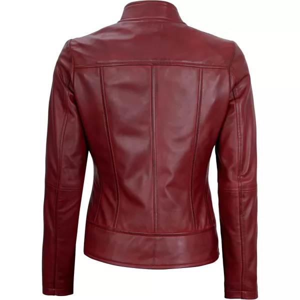 imageBlingsoul Leather Jacket Women  Cafe Racer Real Lambskin Womens Leather JacketAmy  Maroon Jacket