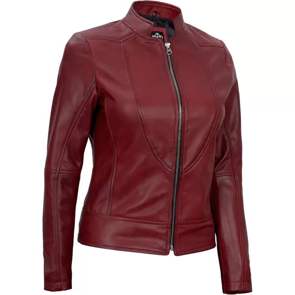 imageBlingsoul Leather Jacket Women  Cafe Racer Real Lambskin Womens Leather JacketAmy  Maroon Jacket