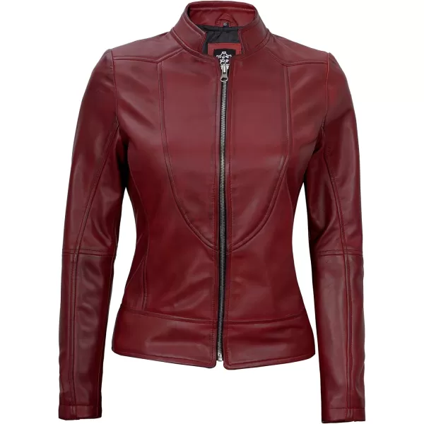 imageBlingsoul Leather Jacket Women  Cafe Racer Real Lambskin Womens Leather JacketAmy  Maroon Jacket