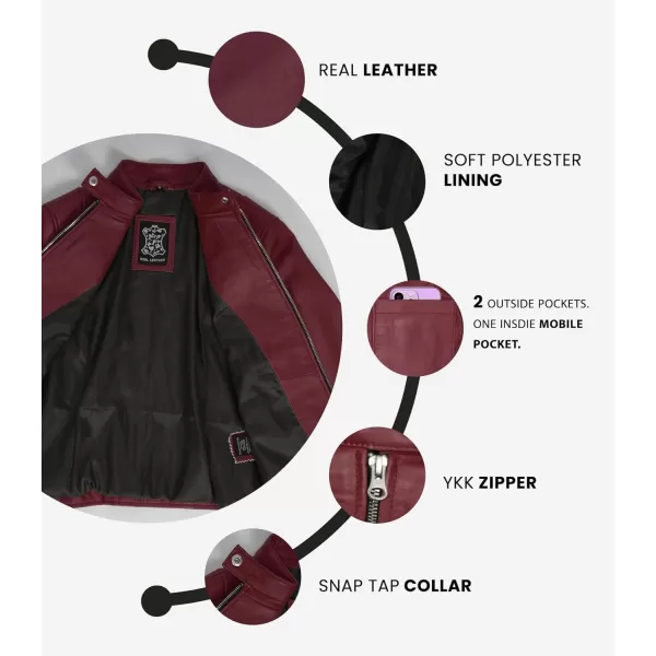 imageBlingsoul Leather Jacket Women  Cafe Racer Real Lambskin Womens Leather JacketAmy  Maroon Jacket