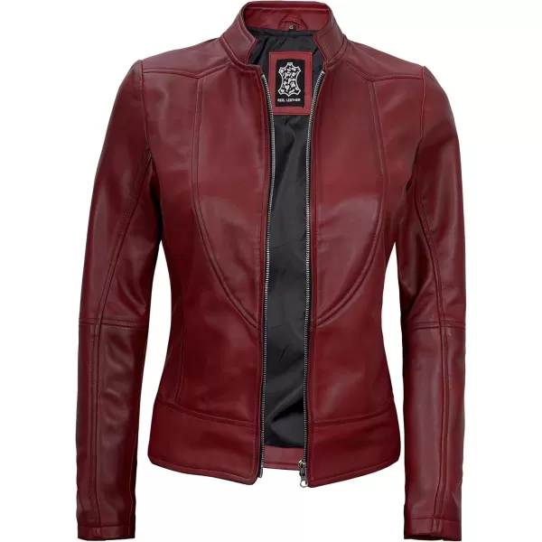 imageBlingsoul Leather Jacket Women  Cafe Racer Real Lambskin Womens Leather JacketAmy  Maroon Jacket