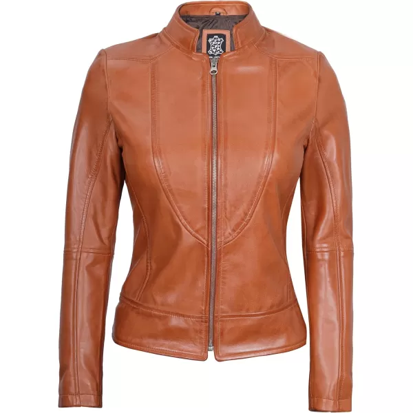 imageBlingsoul Leather Jacket Women  Cafe Racer Real Lambskin Womens Leather JacketAmy  Tan Brown Jacket