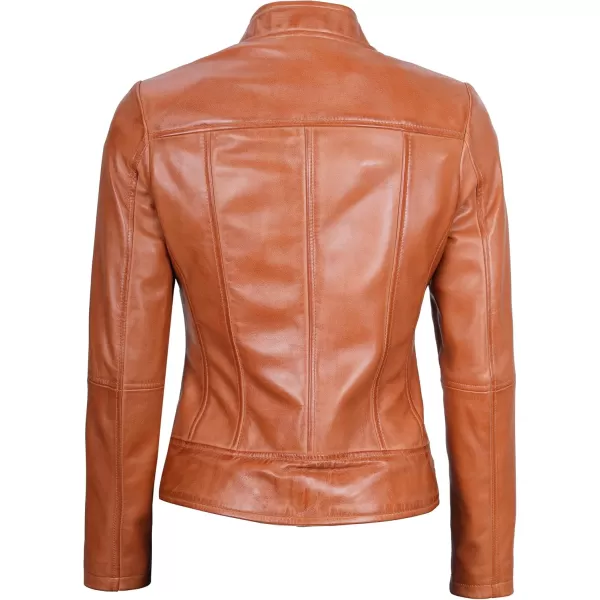 imageBlingsoul Leather Jacket Women  Cafe Racer Real Lambskin Womens Leather JacketAmy  Tan Brown Jacket