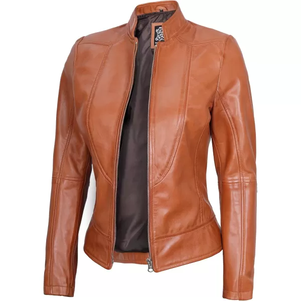 imageBlingsoul Leather Jacket Women  Cafe Racer Real Lambskin Womens Leather JacketAmy  Tan Brown Jacket