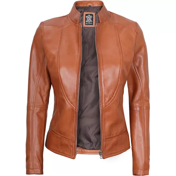 imageBlingsoul Leather Jacket Women  Cafe Racer Real Lambskin Womens Leather JacketAmy  Tan Brown Jacket