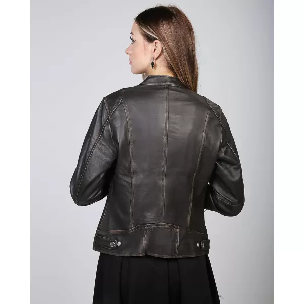 imageBlingsoul Leather Jacket Women  Cafe Racer Real Lambskin Womens Leather JacketDodge  Ruboff Jacket