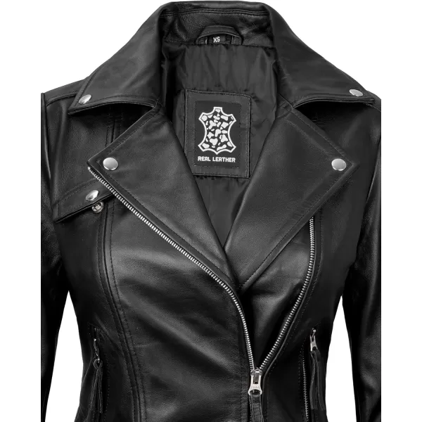 imageBlingsoul Womens Real Leather Motorcycle Jacket  Asymmetrical Leather Jackets for WomenAngela  Black Jacket