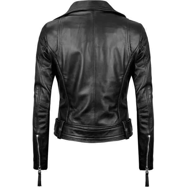 imageBlingsoul Womens Real Leather Motorcycle Jacket  Asymmetrical Leather Jackets for WomenAngela  Black Jacket