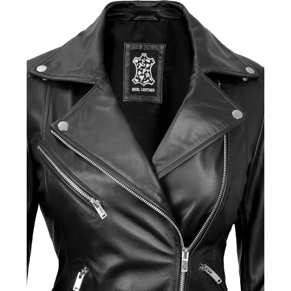 imageBlingsoul Womens Real Leather Motorcycle Jacket  Asymmetrical Leather Jackets for WomenBlack  Ninfa Jacket