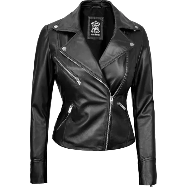 imageBlingsoul Womens Real Leather Motorcycle Jacket  Asymmetrical Leather Jackets for WomenBlack  Ninfa Jacket