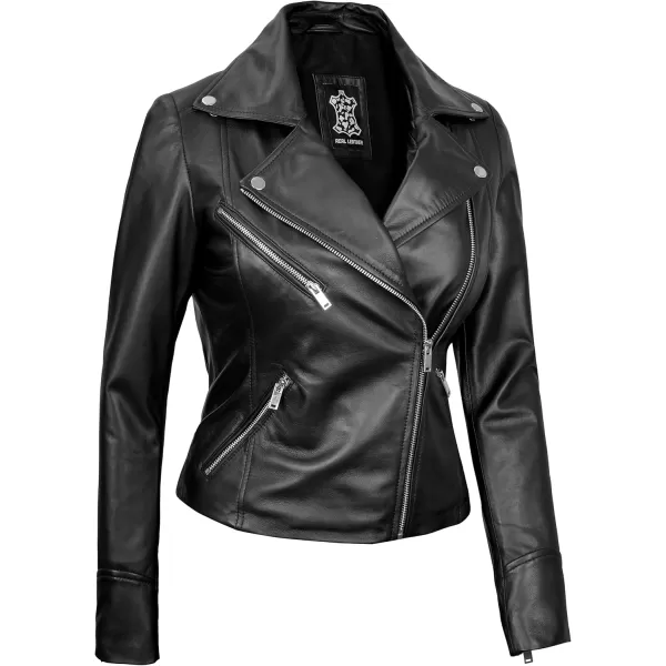 imageBlingsoul Womens Real Leather Motorcycle Jacket  Asymmetrical Leather Jackets for WomenBlack  Ninfa Jacket