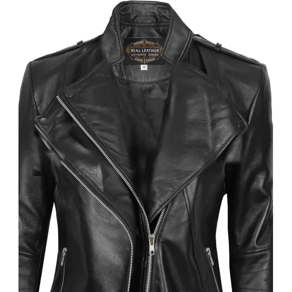 imageBlingsoul Womens Real Leather Motorcycle Jacket  Asymmetrical Leather Jackets for WomenMonica  Black Jacket