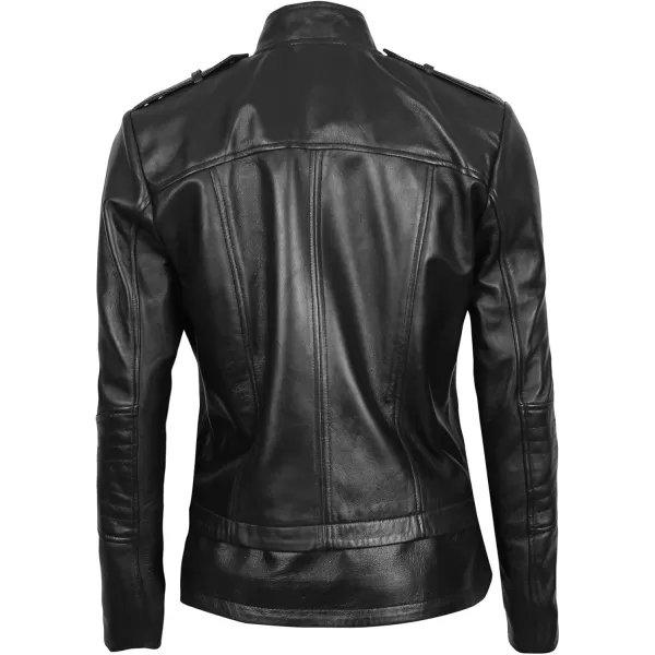 imageBlingsoul Womens Real Leather Motorcycle Jacket  Asymmetrical Leather Jackets for WomenMonica  Black Jacket