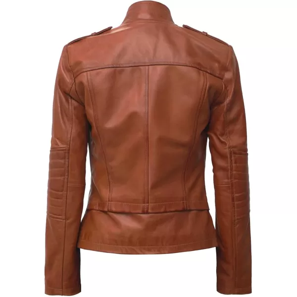 imageBlingsoul Womens Real Leather Motorcycle Jacket  Asymmetrical Leather Jackets for WomenMonica  Tan Jacket