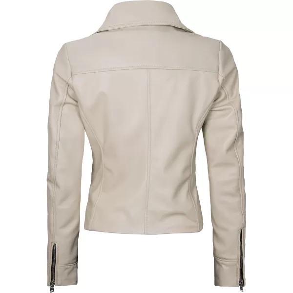 imageBlingsoul Womens Real Leather Motorcycle Jacket  Asymmetrical Leather Jackets for WomenNinfa  Beige Jacket