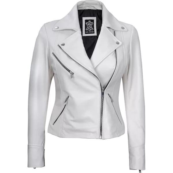 imageBlingsoul Womens Real Leather Motorcycle Jacket  Asymmetrical Leather Jackets for WomenNinfa  Off White Jacket