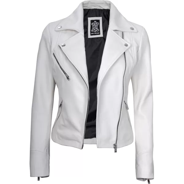 imageBlingsoul Womens Real Leather Motorcycle Jacket  Asymmetrical Leather Jackets for WomenNinfa  Off White Jacket