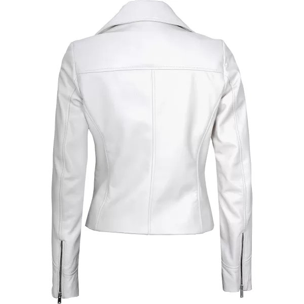 imageBlingsoul Womens Real Leather Motorcycle Jacket  Asymmetrical Leather Jackets for WomenNinfa  Off White Jacket