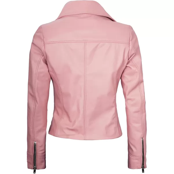 imageBlingsoul Womens Real Leather Motorcycle Jacket  Asymmetrical Leather Jackets for WomenNinfa  Pink Jacket