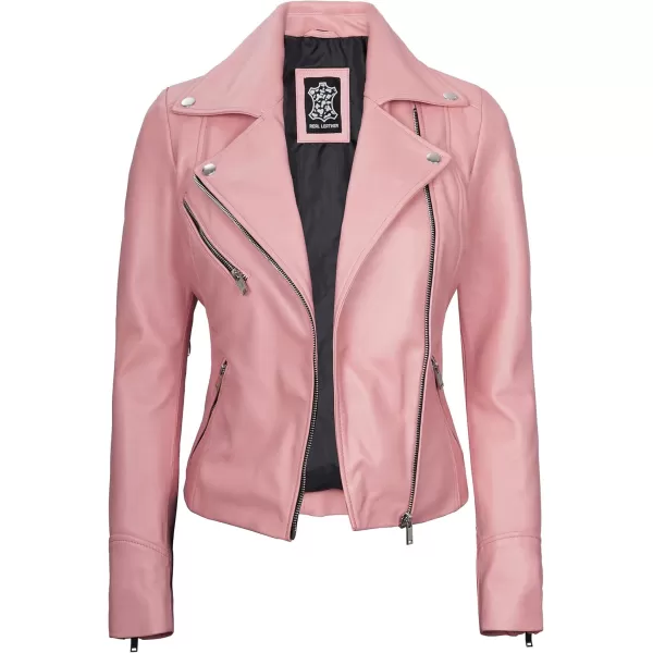 imageBlingsoul Womens Real Leather Motorcycle Jacket  Asymmetrical Leather Jackets for WomenNinfa  Pink Jacket